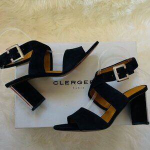 Rare CLERGERIE Paris Mirror Heel Suede Sandals